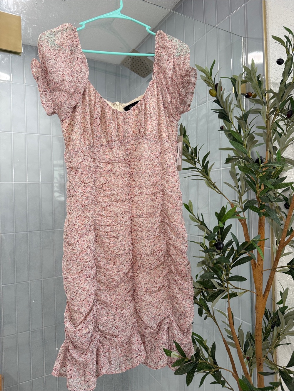 Anna Grace Pink Petite Floral Ruffled Midi Dress